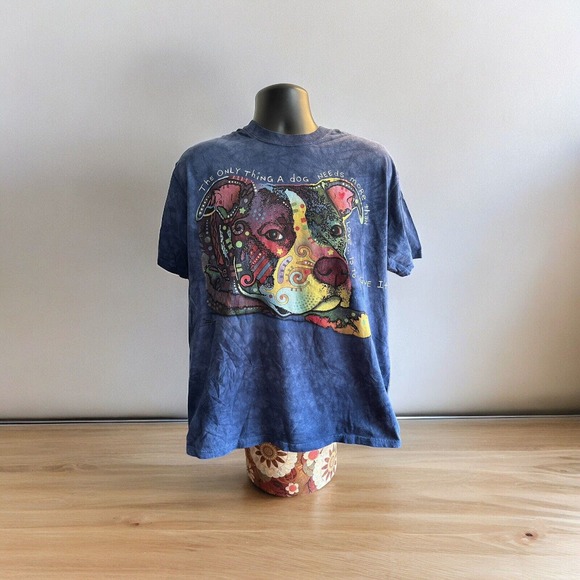 The Mountain Other - Mountain Shirt Mens L Blue Dog Pitbull Cotton Adult Short Sleeve T-shirt